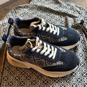 Tory Burch Blue and Beige Patterned Sneakers